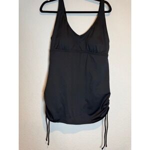 TYR Womens Black Ruched Side Adjustable Strap Swim Dress Swimsuit Size 16 CL001
